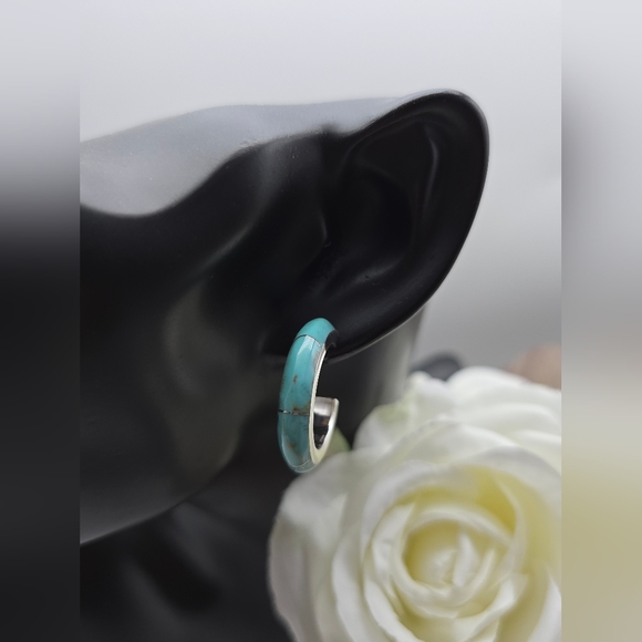 ❤️ TURQUESA HOOP STERLING SILVER EARRINGS - Picture 4 of 7